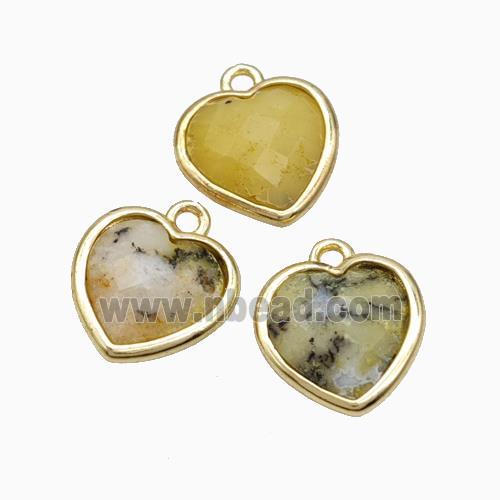 Natural Yellow Moss Opal Heart Pendant Faceted Gold Plated