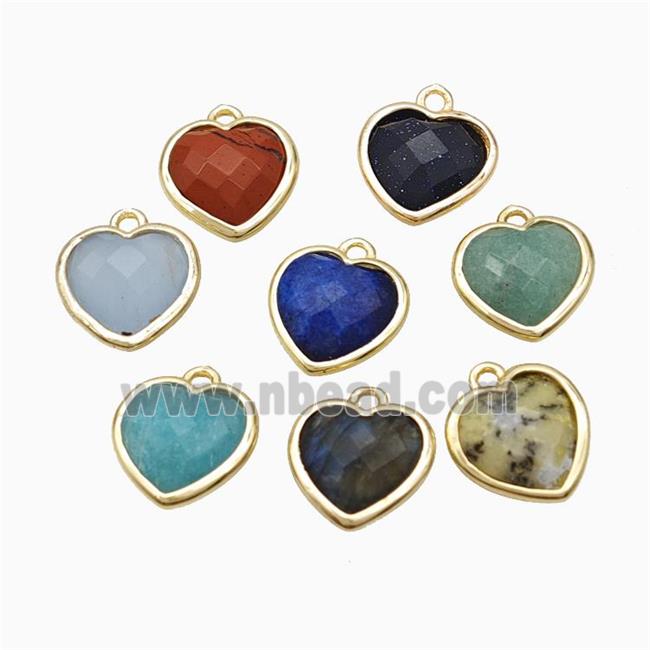 Natural Gemstone Heart Pendant Faceted Gold Plated Mixed