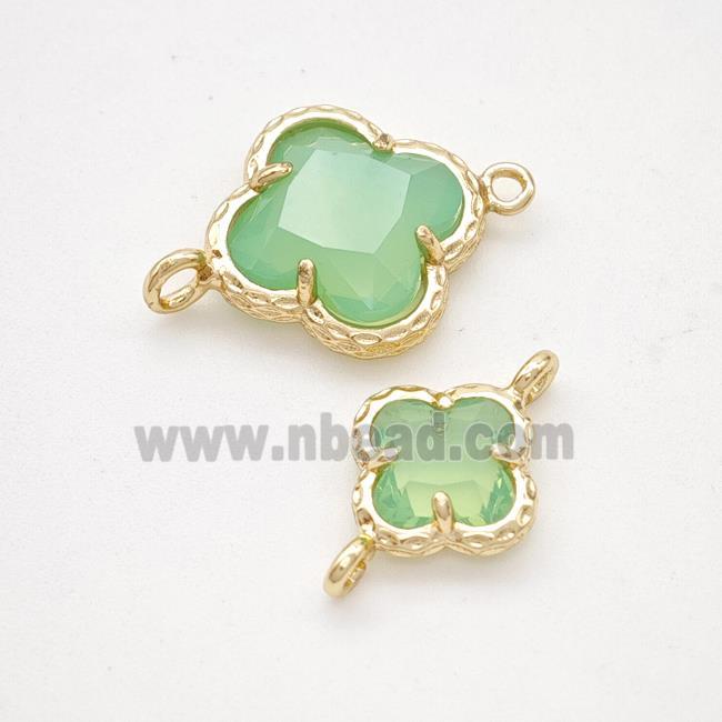 Green Opalite Glass Clover Connector Gold Plated