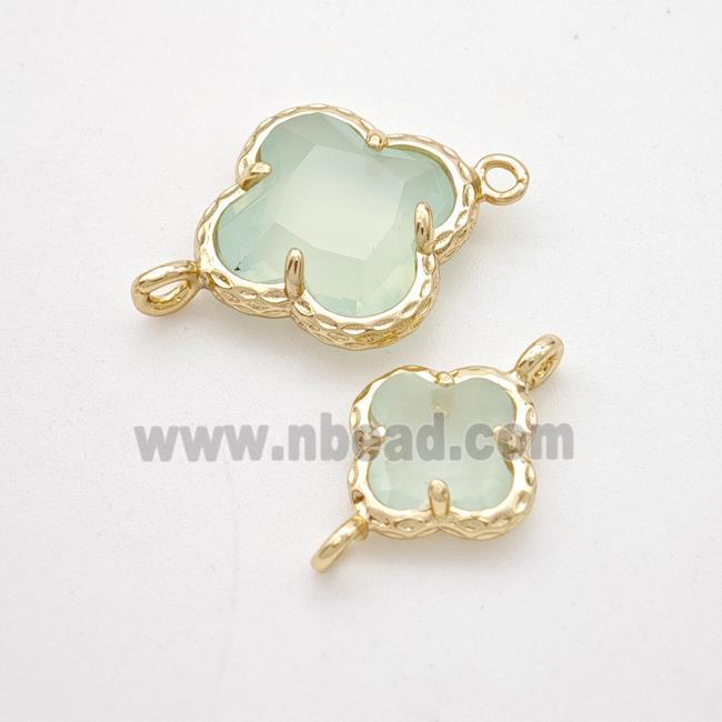 Lt.green Jadeite Glass Clover Connector Gold Plated