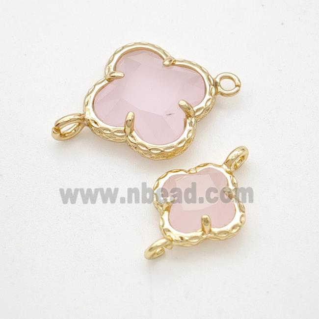 Pink Jadeite Glass Clover Connector Gold Plated