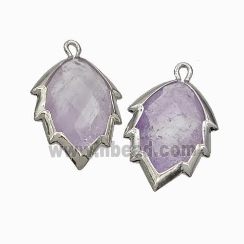 Natural Lt.purple Amethyst Leaf Pendant Platinum Plated