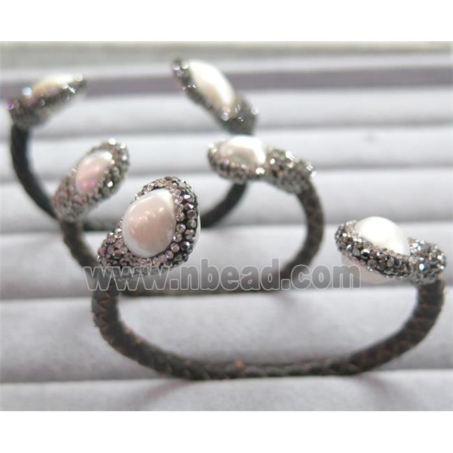 PU leather bangle paved pear, rhinestone