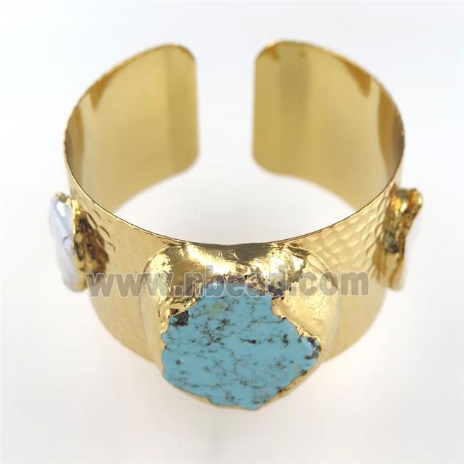 copper bangle paved turquoise, gold plated