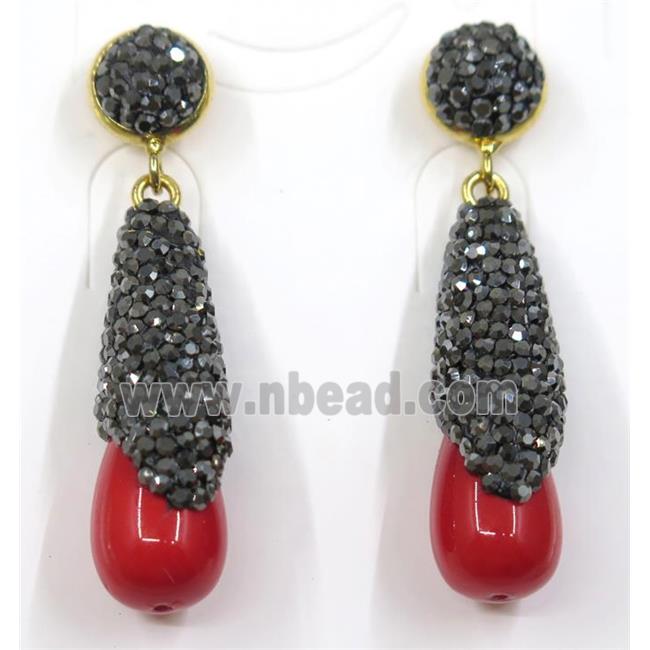 red pearl shell earring pave rhinestone