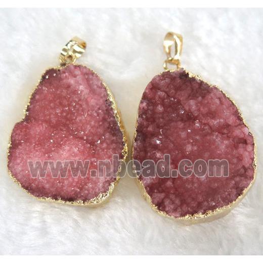 red druzy quartz pendant, freeform