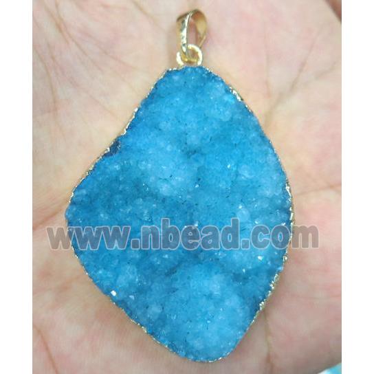blue druzy quartz pendant, freeform