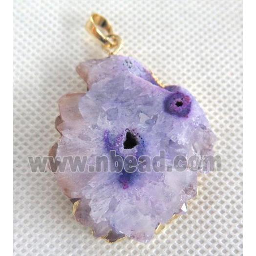 solar quartz druzy pendant, freeform, purple