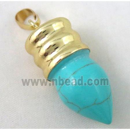 green turquoise bullet pendant, gole plated