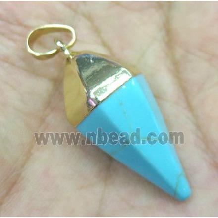 blue turquoise bullet pendant, gold plated