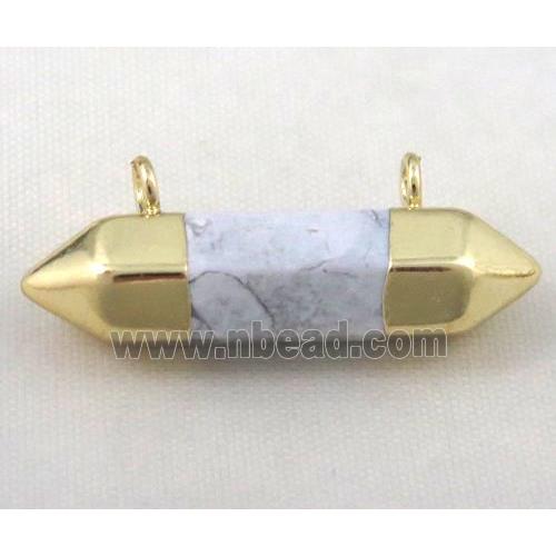 white turquoise pendant with 2holes, bullet, gold plated