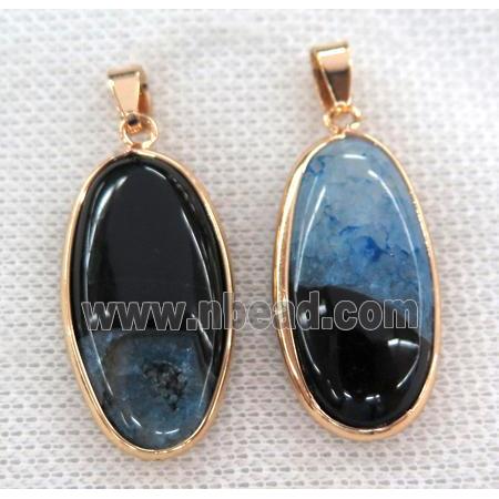 blue druzy agate oval pendant, gold plated
