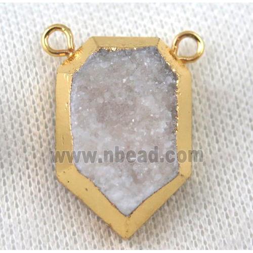 white druzy quartz pendant, gold plated