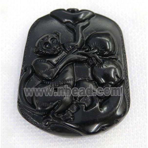 black Obsidian pendant, Chinese Zodiac Monkey