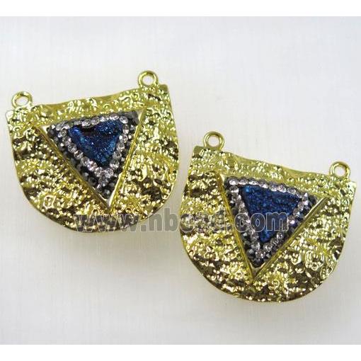 blue druzy quartz pendant with 2loops pave rhinestone, alloy, gold plated