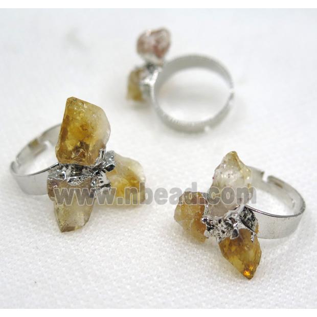 citrine, copper ring, platinum plated