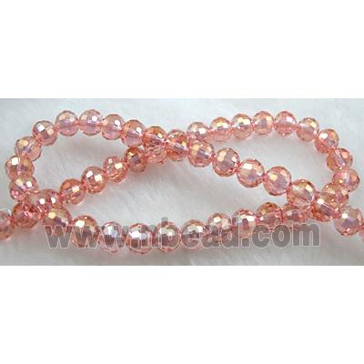 Crystal Glass Beads, 96 faceted round, rose-pink AB-color