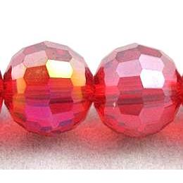 Crystal Glass Beads, 96 faceted round, Red AB-color