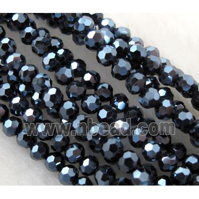 Chinese Glass Crystal Beads, faceted round, black AB-Color