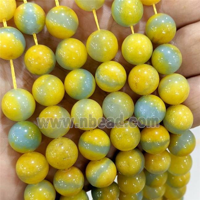 Natural Jade Beads Yellow Green Dye Smooth Round