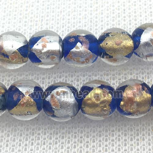 blue round Lampwork Glass Beads with foil
