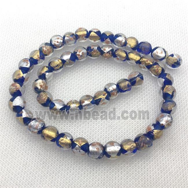 blue round Lampwork Glass Beads with foil