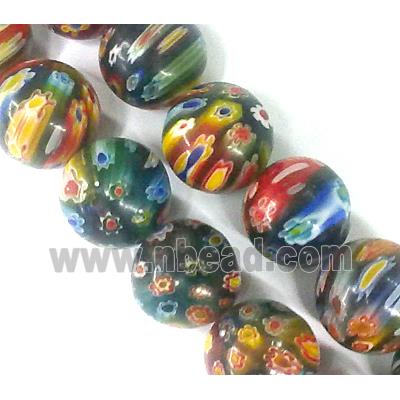 Millefiori glass bead, round, mixed