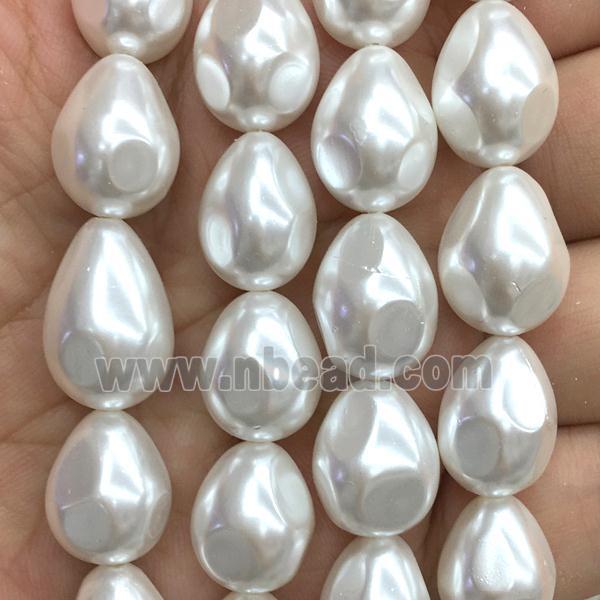 white pearlized shell beads, teardrop