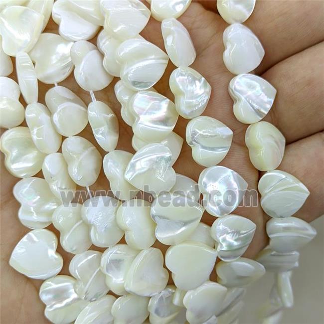 White MOP Shell Heart Beads Topdrilled