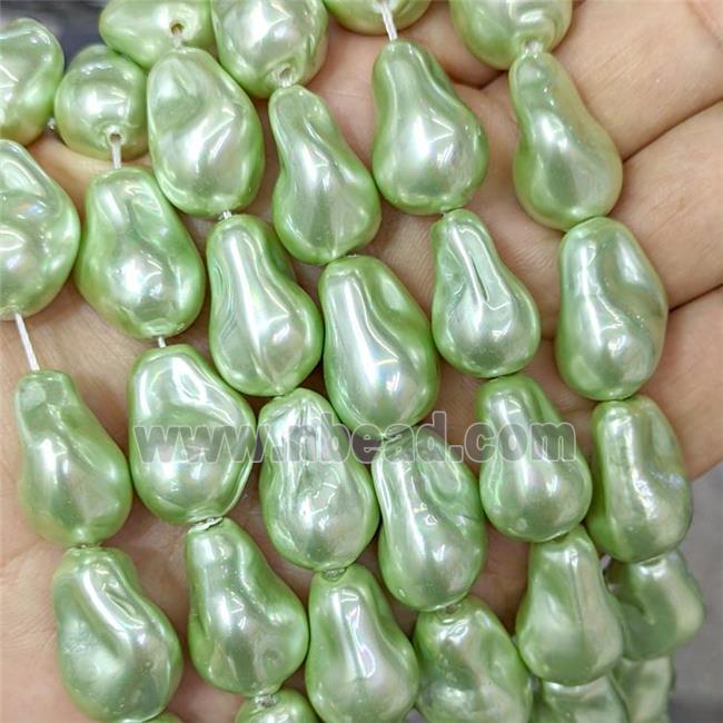 Baroque Style Pearlized Shell Beads Freeform Green Dye