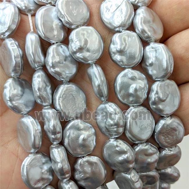 Baroque Style Pearlized Shell Coin Beads Silvergray