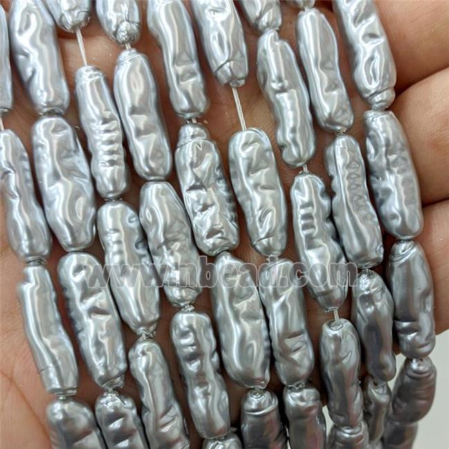 Baroque Style Pearlized Shell Stick Beads Silvergray