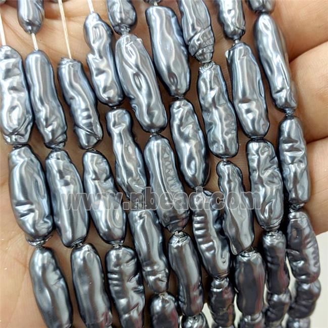 Baroque Style Pearlized Shell Stick Beads Darkgray