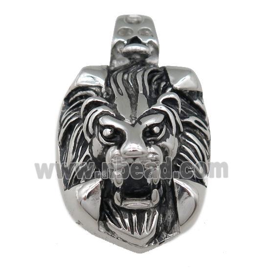 Stainless Steel Lionhead Pendant, charm, Antique Silver