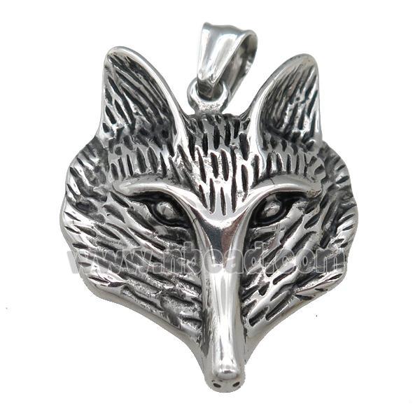 Stainless Steel Foxhead Pendant, Charm, Antique Silver