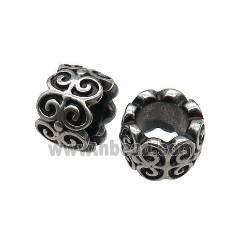 Stainless Steel tube Beads, large hole, antique silver