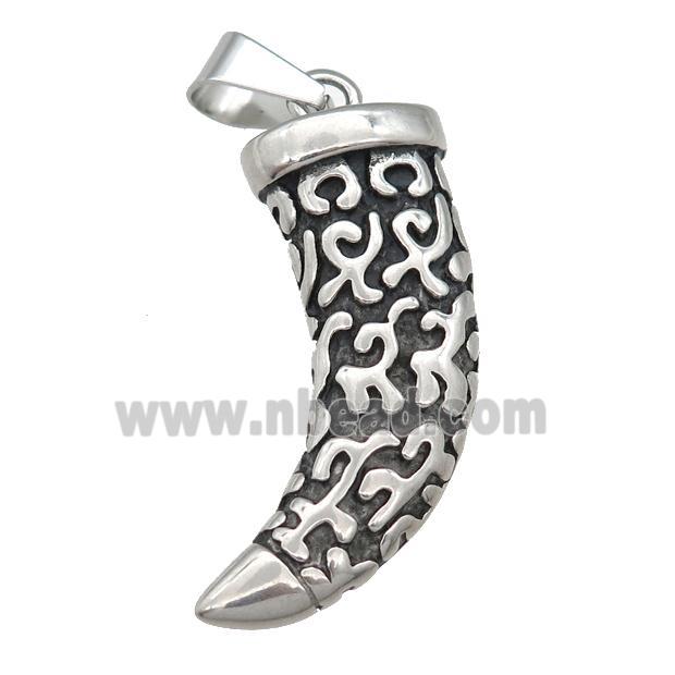 Stainless Steel horn pendant antique silver