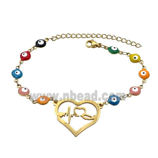 Stainless Steel Bracelets Evil Eye Multicolor Heart Gold Plated