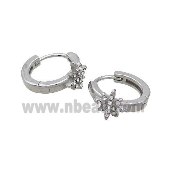 Raw Stainless Steel Hoop Earrings Pave Rhinestone Northstar