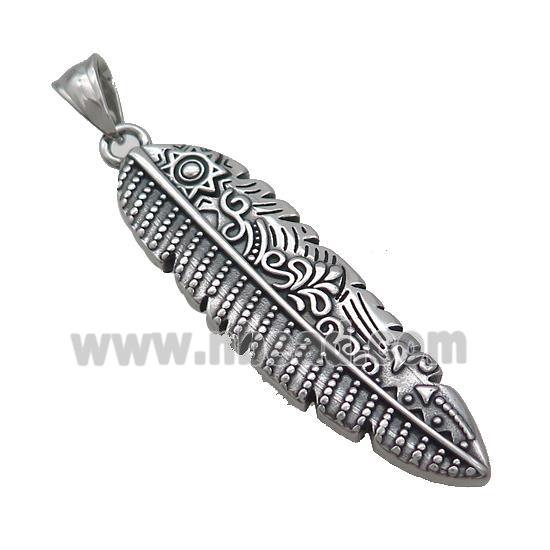 Stainless Steel Feather Charms Pendant Antique Silver