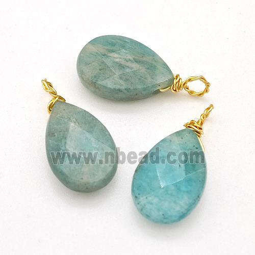 Natural Green Amazonite Teardrop Pendant Faceted Wire Wrapped