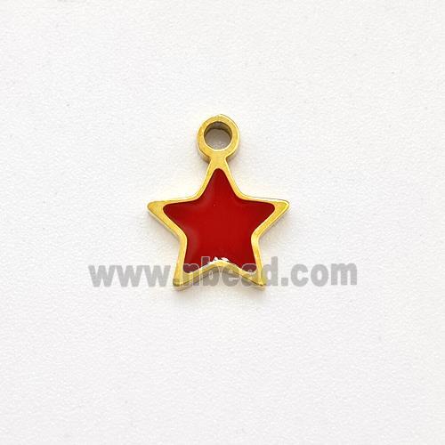 Stainless Steel Star Pendant Red Enamel Gold Plated