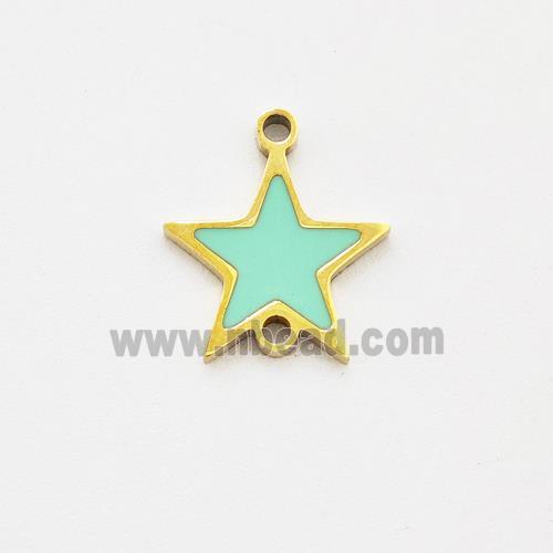 Stainless Steel Star Connector Green Enamel Gold Plated