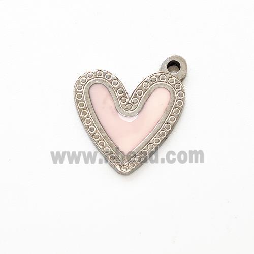 Raw Stainless Steel Heart Pendant Pink Enamel