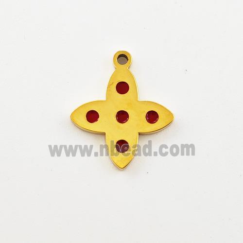 Stainless Steel Star Pendant Red Enamel Gold Plated