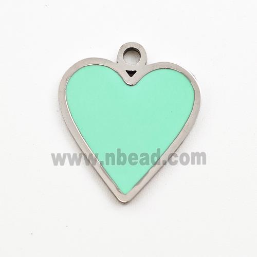 Raw Stainless Steel Heart Pendant Apple Green Enamel
