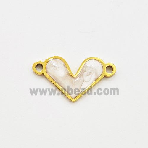Stainless Steel Heart Connector White Painted Gold Plated