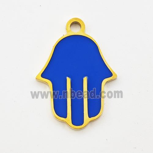 Stainless Steel Hand Pendant Blue Enamel Gold Plated