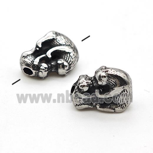 Stainless Steel Bear Beads Antique Silver