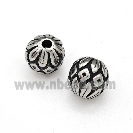 Stainless Steel Round Beads Lotus Antique Silver